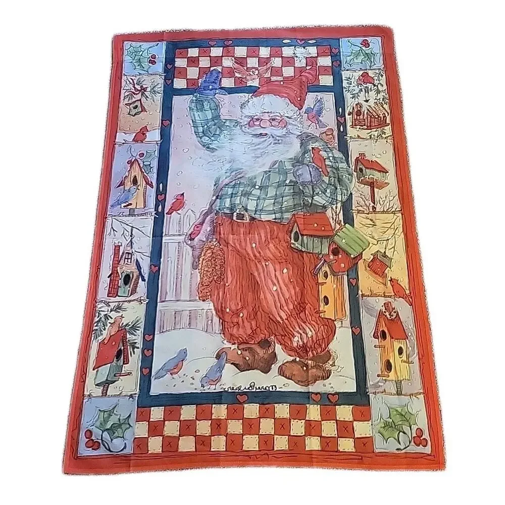SANTA CLAUS & BIRDHOUSES Christmas decorative flag by Mary Parker 27 x 40 in